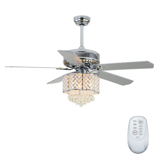 Ceiling Fan With Light And Remote Control 52 Crystal Outdoor 5 Blades 3 Sd Reversible Motor Low Profile Chrome Color Ja3783 Com - Outdoor Ceiling Fans With Remote Control And Light