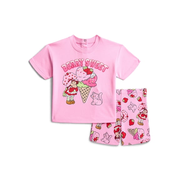 Strawberry Shortcake Baby Girls Short Sleeve Graphic Tee and Matching Bike Shorts Set, 2-Piece, Sizes 0/3M-24M