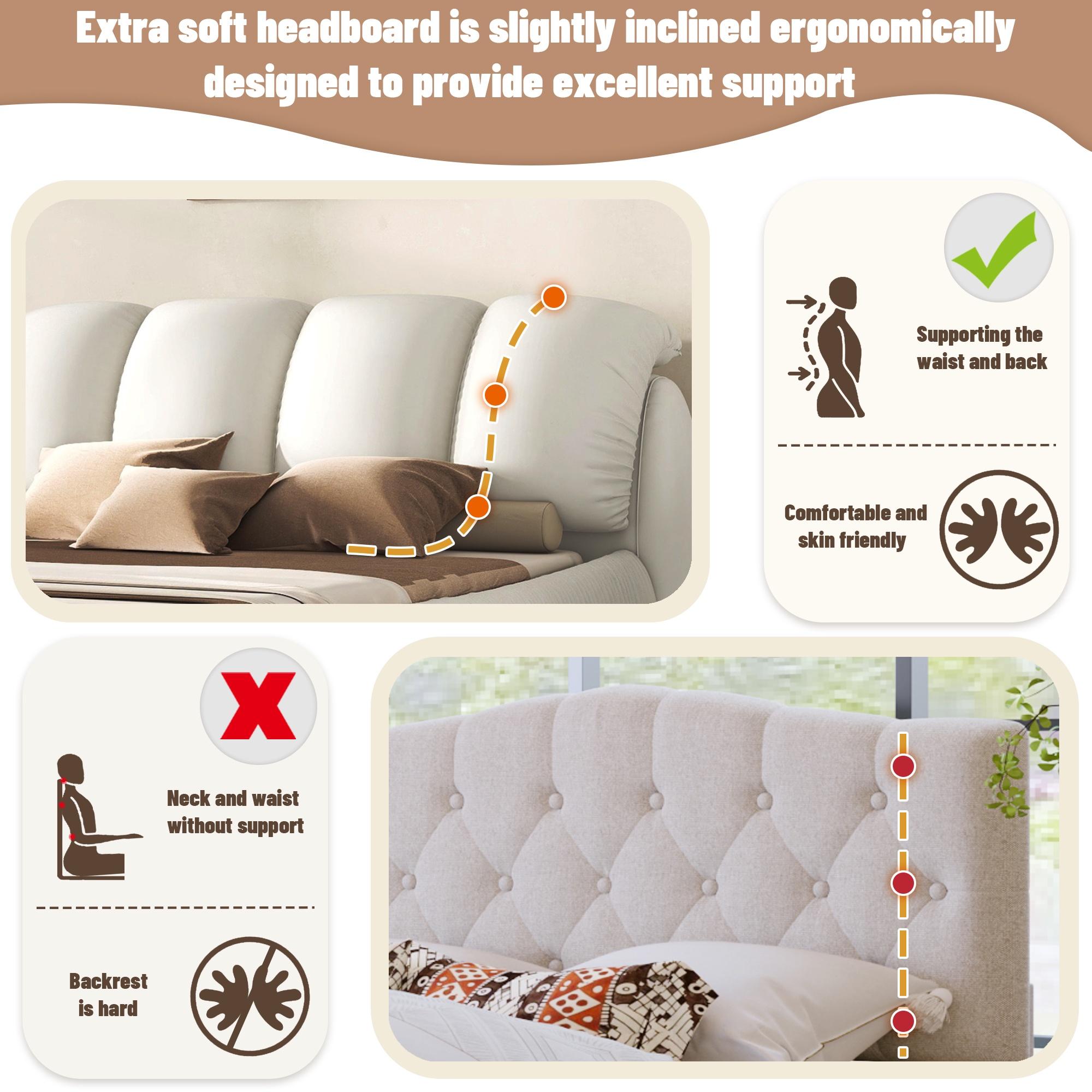 PORKISS King Super Soft Thick Headboard Standard Bed with Oversized Padded Backrest, White