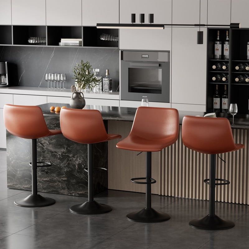 Hawsaiy Adjustable Faux Leather Counter Height Barstool Set of 4 with Swivel & Back for Kitchen Island
