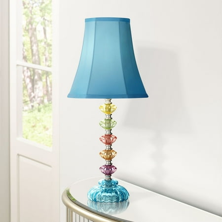 Colored Lamp 360 Lighting Bohemian Accent Table Lamp Stacked Clear Colored Glass Teal Blue Bell Shade for Kids Room Bedroom Bedside ()