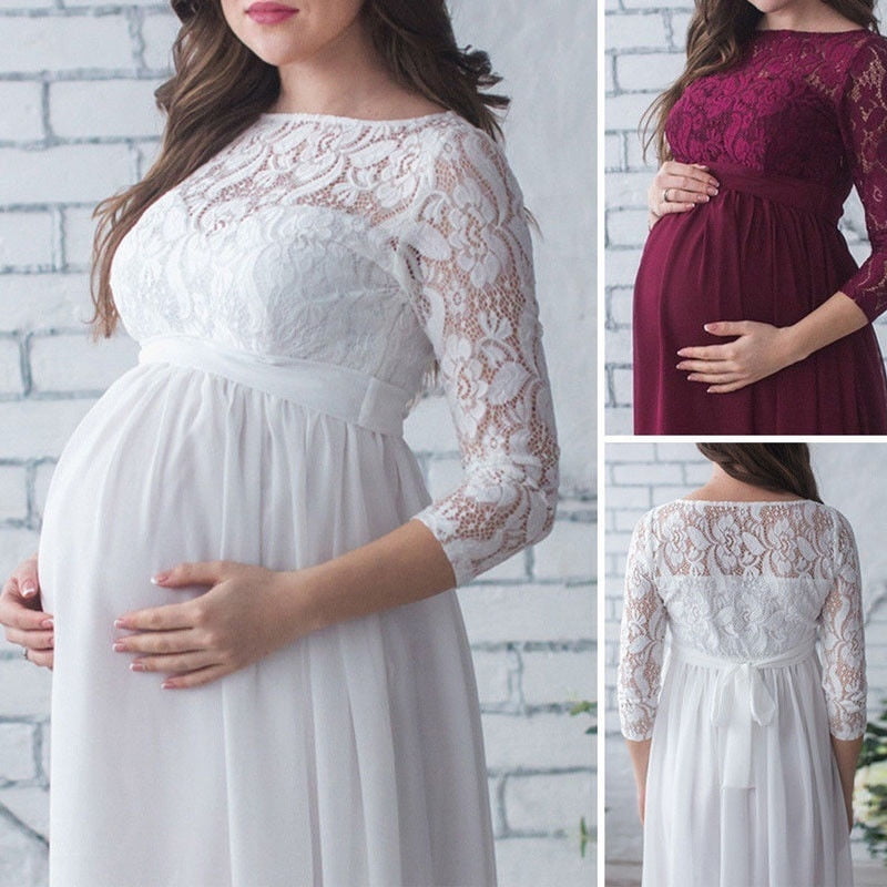 Off Shoulder Lace Gown Maternity Maxi Dress Wedding Party Dress Photography Prop 