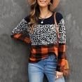 thumbnail image 2 of Leopardo Impreso Pullover Manga Larga de Cuello Redondo A Cuadros Impreso Pullover Casual Delgado Color Bloque Leopardo Camisa A Cuadros Naranja L, 2 of 6