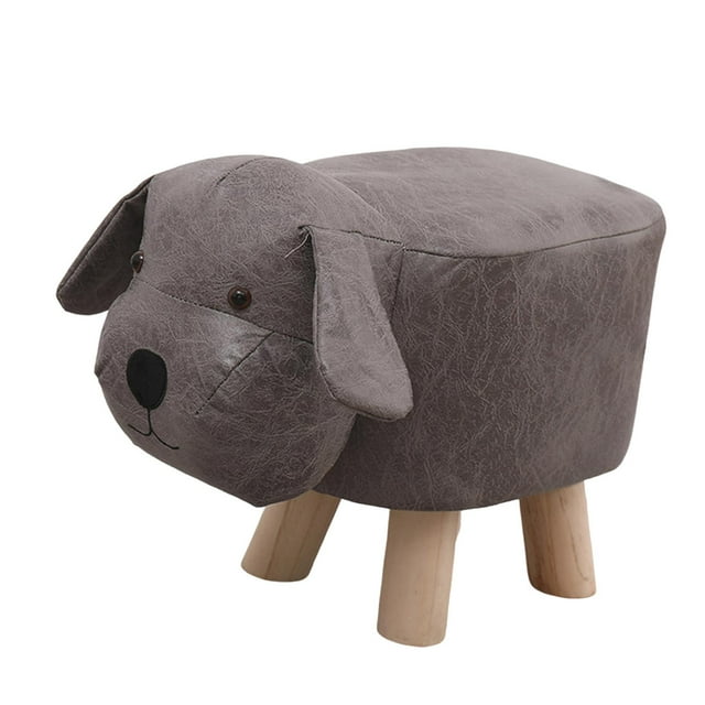 Animal Footstool Foot Rest Step Stool Kids Learning Stool Bench Cartoon Pouffe Chair Shoe Changing Stool for Entryway Bedroom Black dog