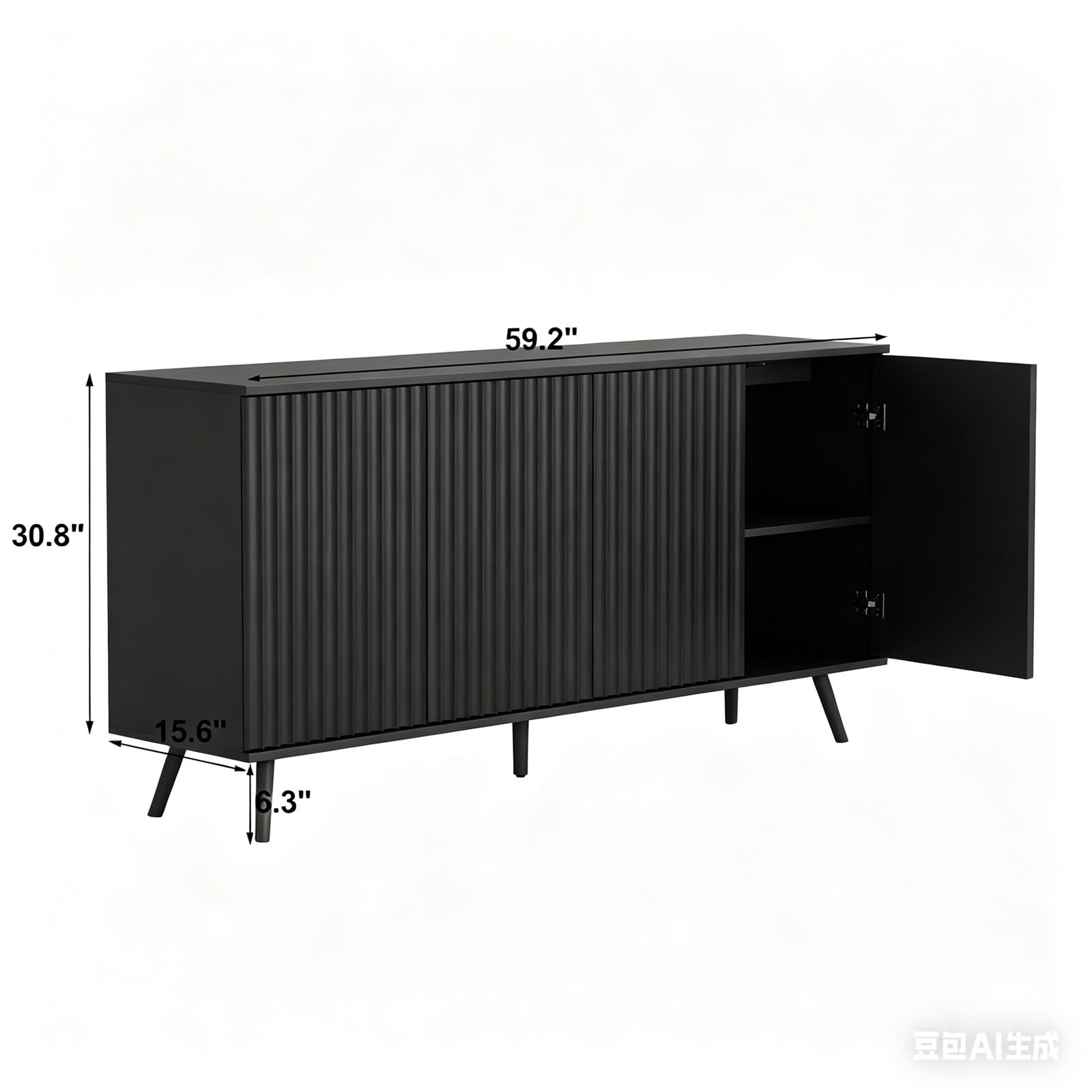 Hommoo Modern Wooden Sideboard Buffet Cabinet with Storage, Sideboard Storage Cabinet with 4 Doors, Multifunctional Credenza Console Coffee Bar Cabinets for Home, Office, Black