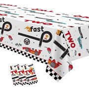 Race Car Two Fast Birthday Tablecloth Decorations, Disposable Race Car 2nd Birthday Party Table Cover Supplies, 3 Pack, 54in x 108in