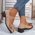 thumbnail image 6 of Xfvqtps Womens Bowknot Mary Jane Block Heel Round Pumps Suede Closed Square Toe Dress Shoes Khaki, 6 of 9