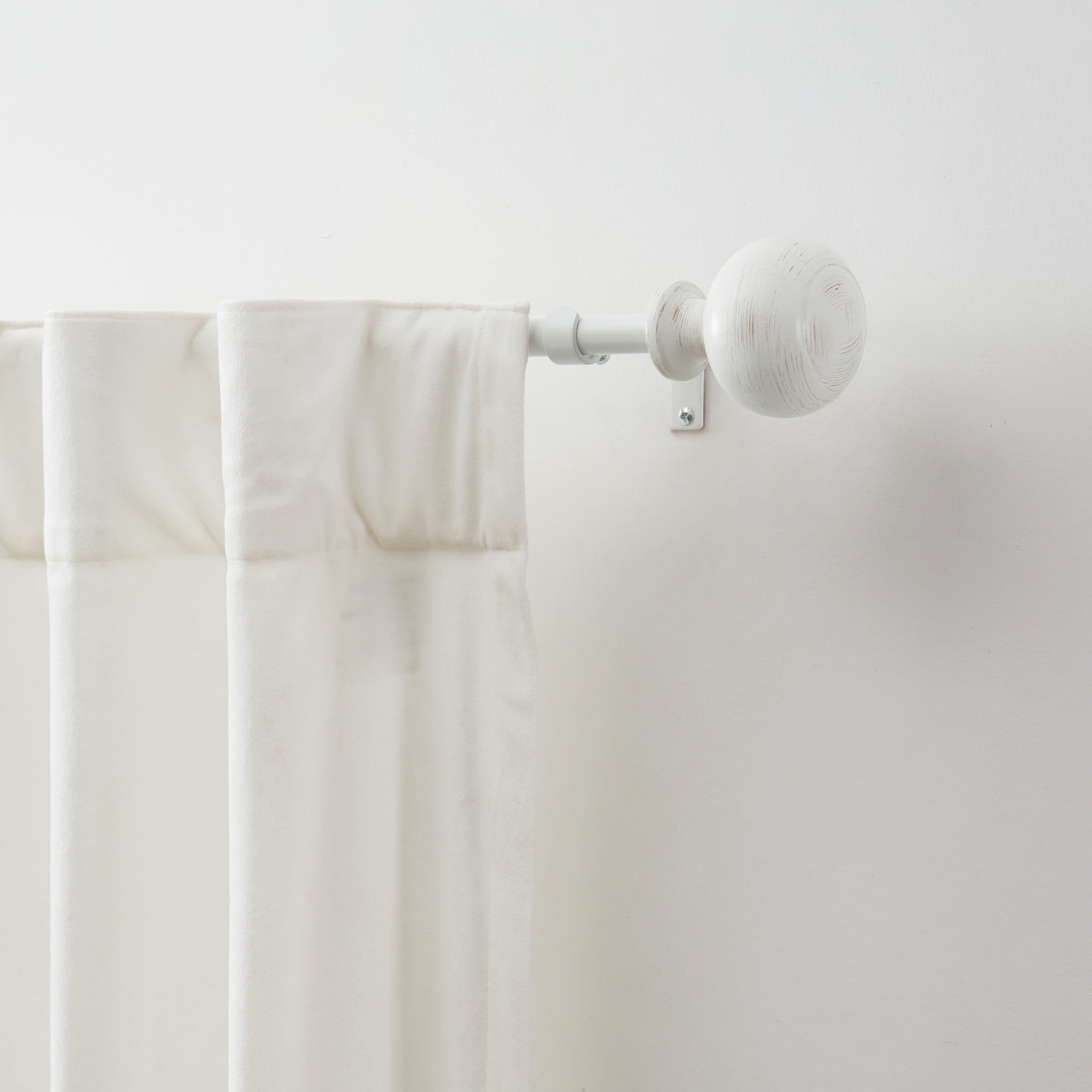 Martha Stewart Bergen 3/4", Adjustable Curtain Rod and Finial Set, White Washed Wood, 36'' - 66'' Long