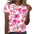 thumbnail image 1 of Camiseta de Cuello Redondo de Manga Corta con Impresión Floral para las Mujeres, Blusa de Poliéster Suave de Estilo de Vacaciones para el Uso Diario de Primavera Y Otoño, 1 of 5