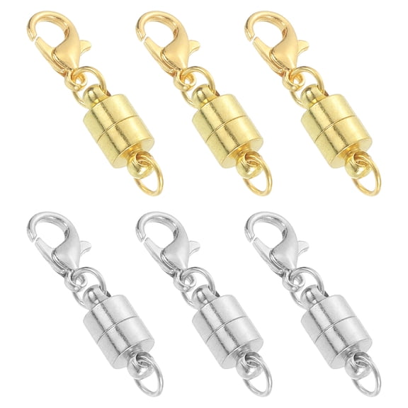 Uxcell 6 Pack Magnetic Necklace Clasps and Closures, 1" x 0.2" Lobster Clasp Jewelry Clasps Converters Locking Magnetic Clasp Converter for DIY Jewelry Making, Gold/Silver