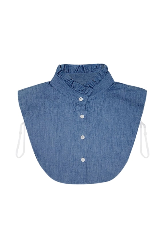 Fake Collar Detachable Blouse For Women Half Shirts, Ruffled Faux False Collar Inserts Button Up Adjustable Strap Deep Blue One Size