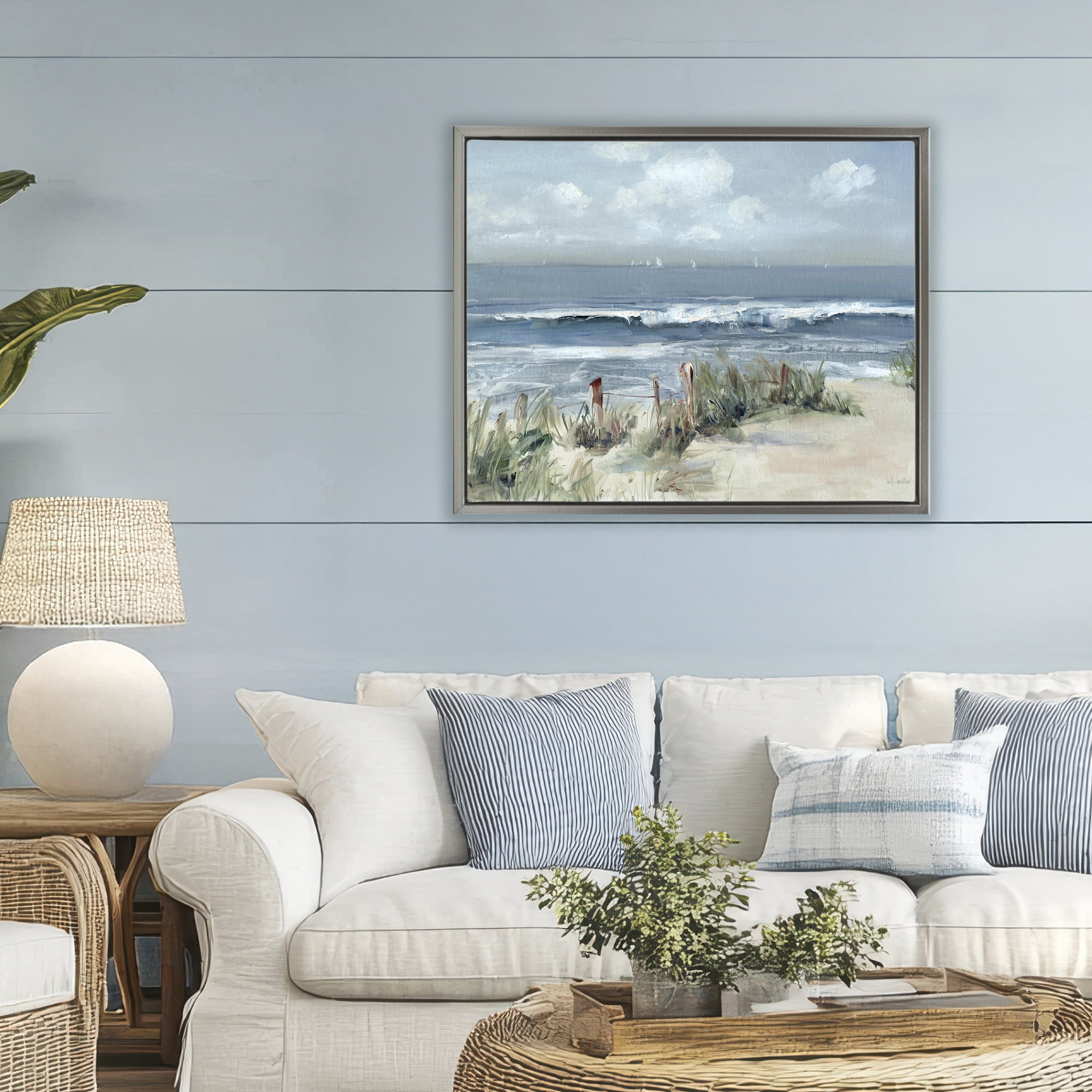 Stupell Industries Brushed Expression of Coast Gray Framed Floater Canvas Wall Art, design by Sally Swatland