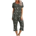 thumbnail image 2 of Économies d'Été Liquidation Iumwxz Pyjamas Décontractés Fluides Tenues Grande Taille Tenues d'Été Mode Graphique Col Rond Manches Courtes Taille Élastique Pantalons Raccourcis Ensembles Assortis pour Fête Dames, 2 of 6