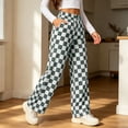 thumbnail image 4 of Njagoc3 Wide Leg Pants for Women | Drawstring Waist Checkered Trousers with Side Pockets | Relaxed Loose Fit for Fall Casual Daily Wear & Vacation Outings，Gray，S, 4 of 6