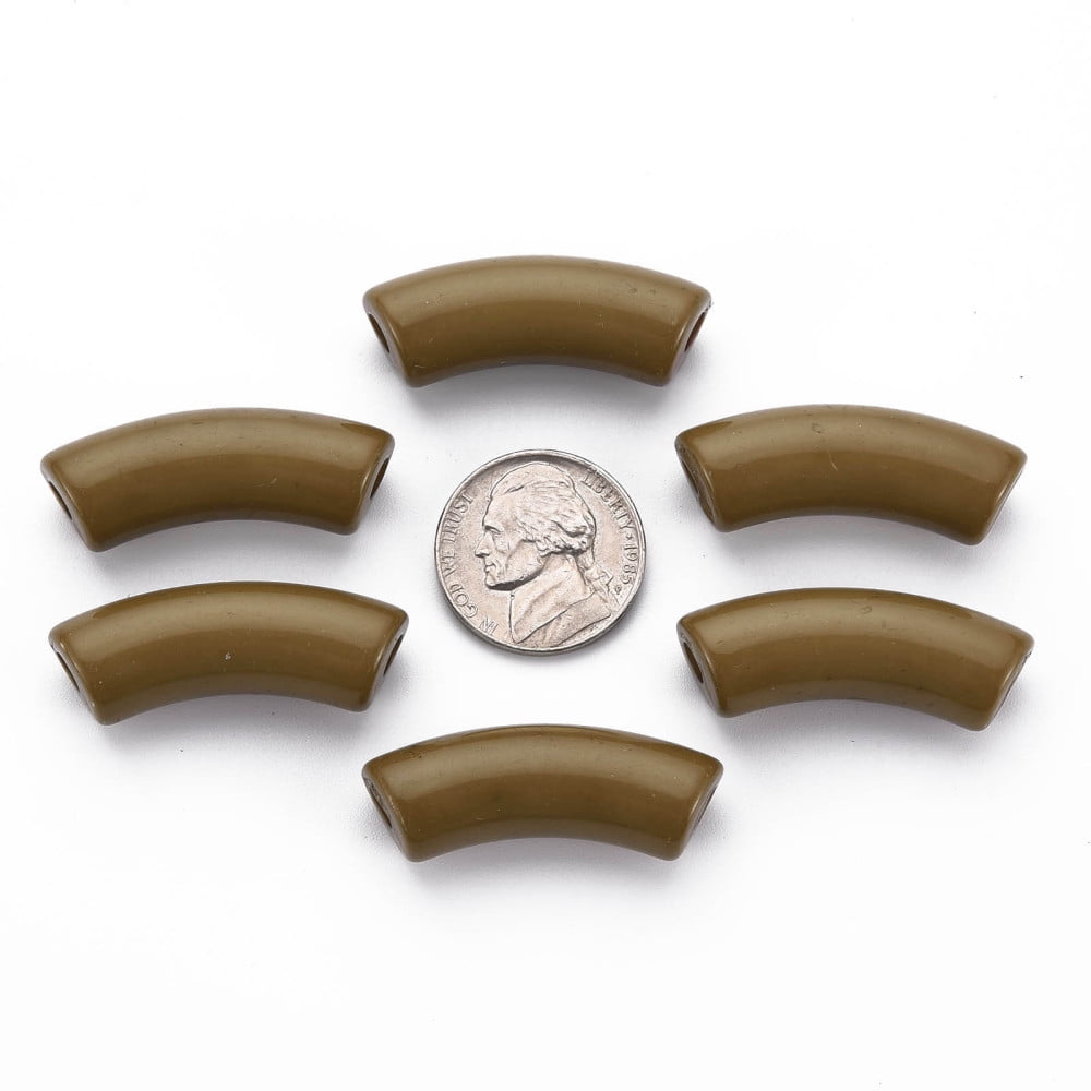 Opaque Acrylic Beads Curved Tube Camel 36x13.5x11.5mm Hole: 4mm 148pcs/500g