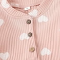 thumbnail image 6 of Huowey Baby Girls One Piece Cute Outfits Ruffles Knitted Long Sleeve Heart Print Crewneck Button Romper Jumpsuit With Headband Valentine Clothes Set Vacation Dailywear,Pink,12-18 Months, 6 of 8