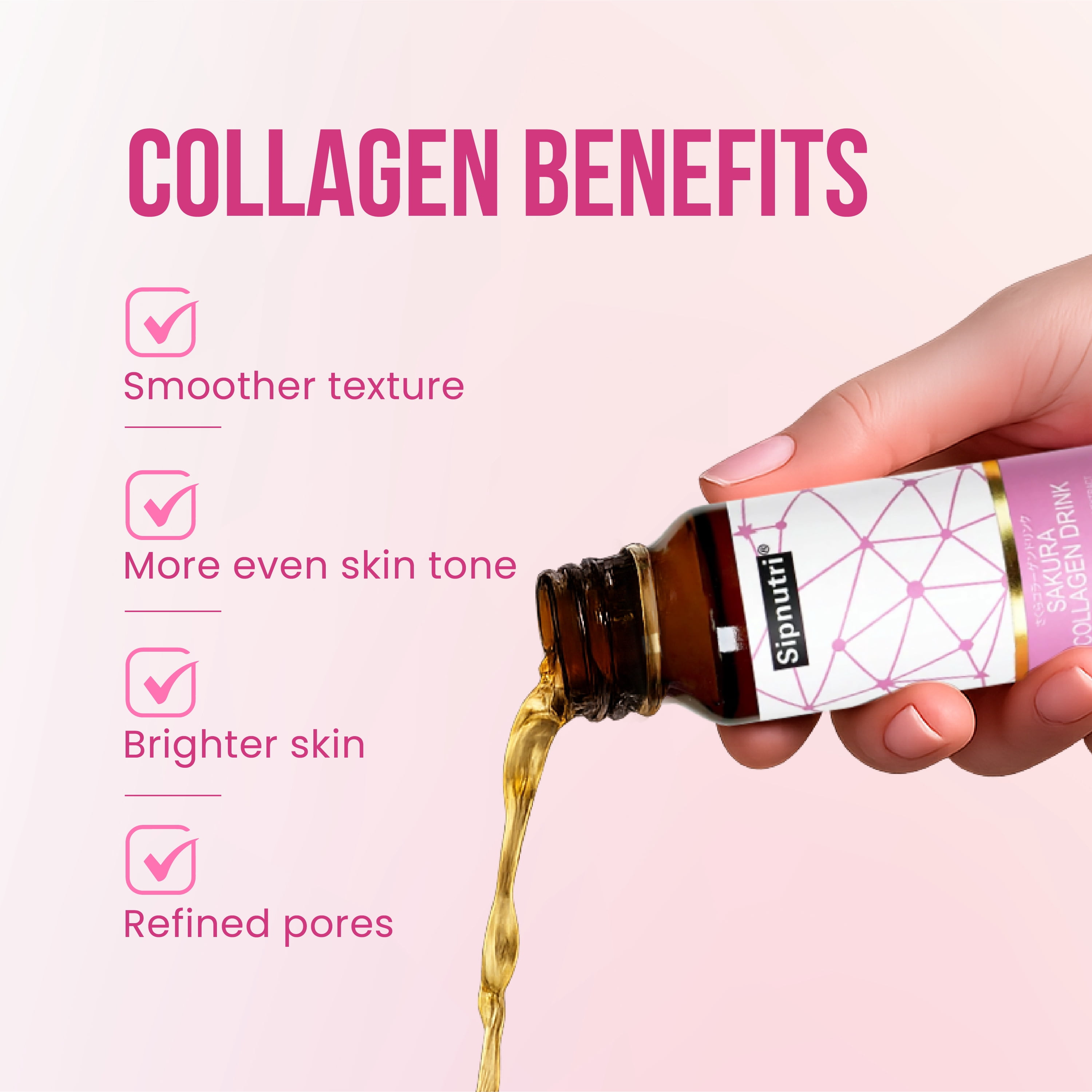 Sipnutri Japanese Sakura Glowing Skin Collagen Drink - with Cherry Blossom & Mangosteen Extract, Support Skin Radiance, Hydration & Elasticiy, Daily Antioxidant Support –1.69 fl oz x10
