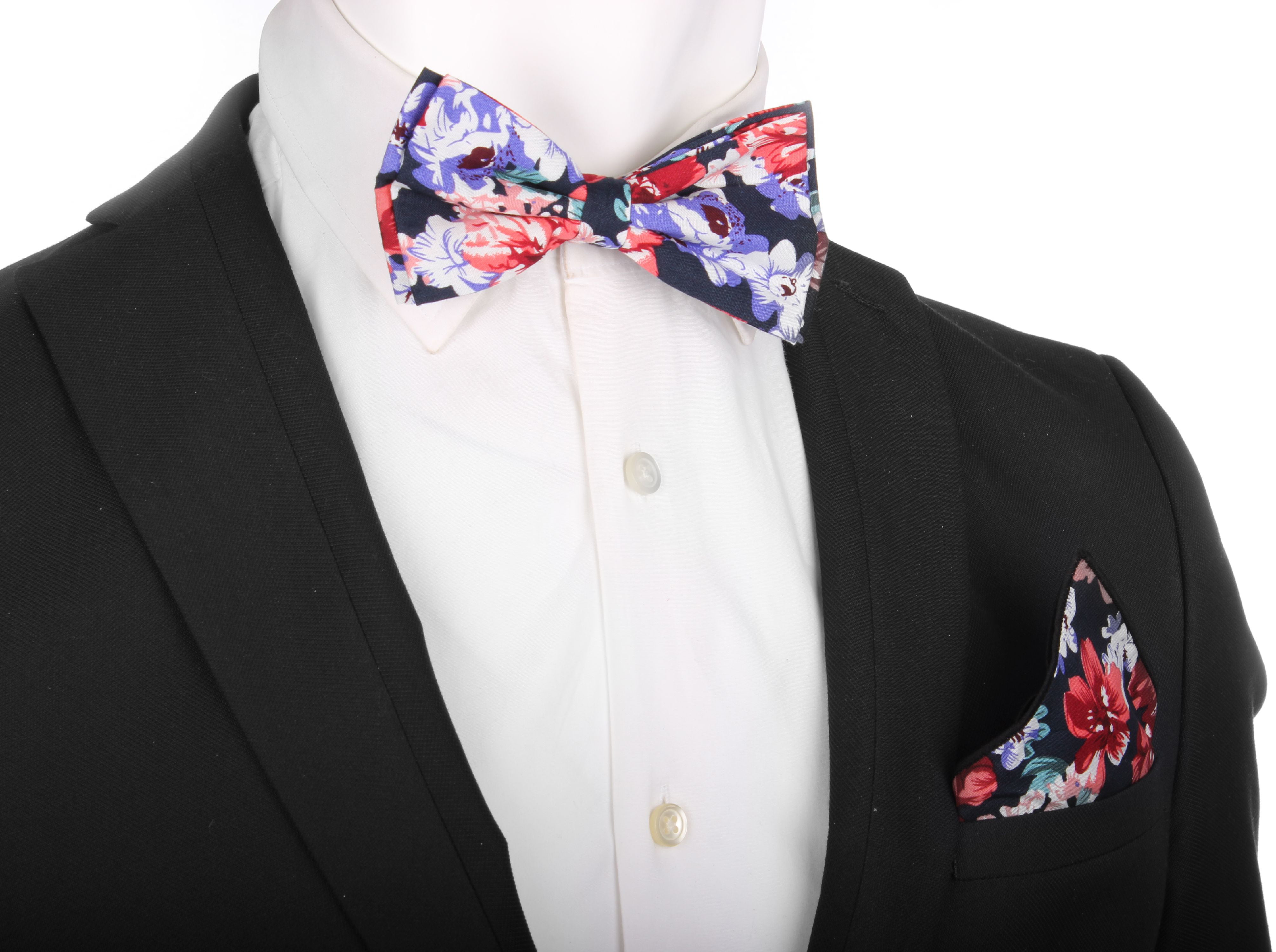 Men's Purple Floral Paisley Bow Tie & Pocket Square Flower Pattern Combination
