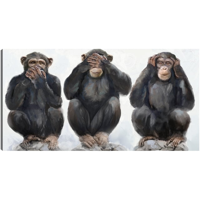 Cuadro Decorativo - tres monos Jr Impresión en canvas, estrechado