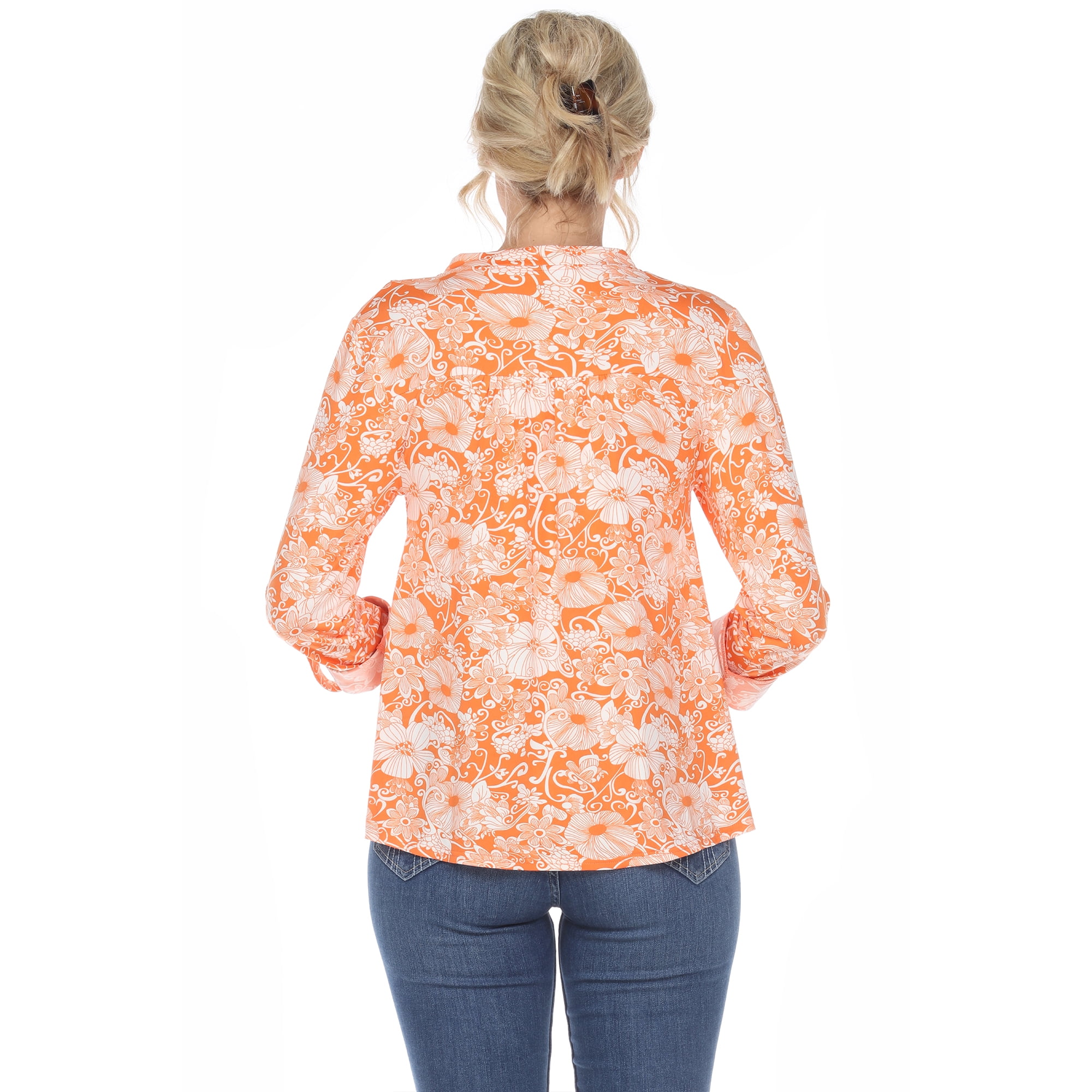 White Mark Women's Pleated 3/4 Sleeve Floral Print Blouse