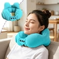 thumbnail image 2 of Press - to - Inflate Inflatable U - Shaped Neck Pillow, Portable Waterproof Travel Support Cushion, Firm Breathable Cozy PVC Material for Travel Office Rest,Light Blue, 2 of 6