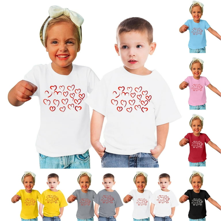 ZCFZJW Toddler Kids Boys Girls Cute T Shirts Summer Short Sleeve Funny Love Heart Pattern Graphic Tees Shirt Tops Loose Fit Comfy Basic Tshirt Blue 3 4 Years Walmart