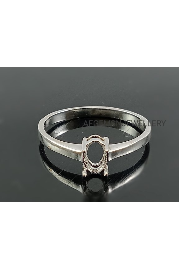 925 Sterling Silver Oval Semi Mount Ring 6x4mm Prong Setting, Ring for Custom Gemstone, Promise Engagement Ring Silver 10