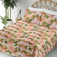 thumbnail image 3 of Ambesonne Flowers Boho Fitted & Flat Sheet with Sham 3 Pcs Set, Watercolor Rose Art, Twin, Jade Green Pale Pink, 3 of 5