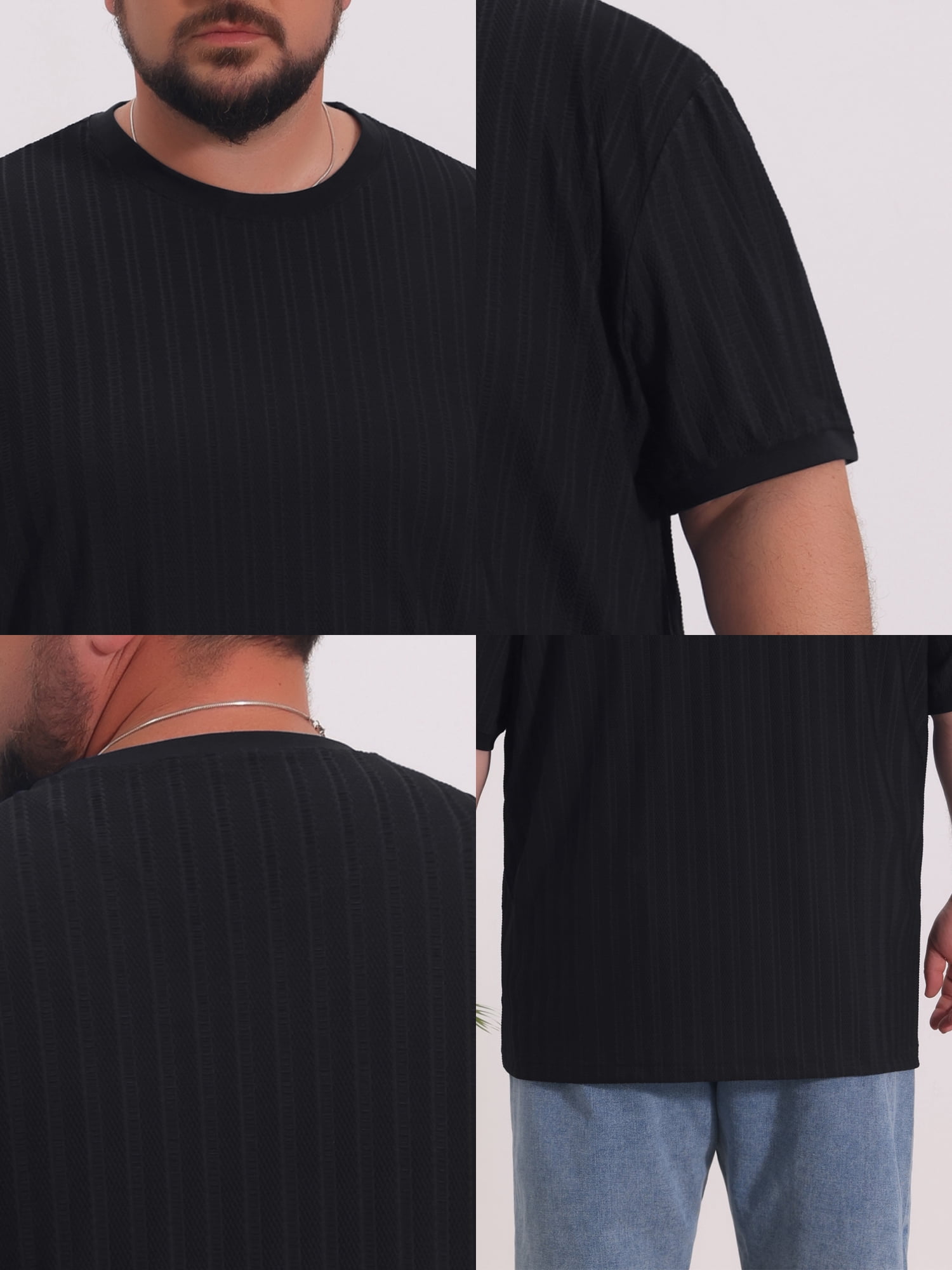 DARING DIVA Men's Big Tall Mesh Breathable Crew Neck Short Sleeve T-Shirts 2XL Black