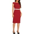 thumbnail image 4 of INSPIRE CHIC Office Dress for Women's Cap Sleeve Work Belted Elegant Sheath Dress S Red, 4 of 6