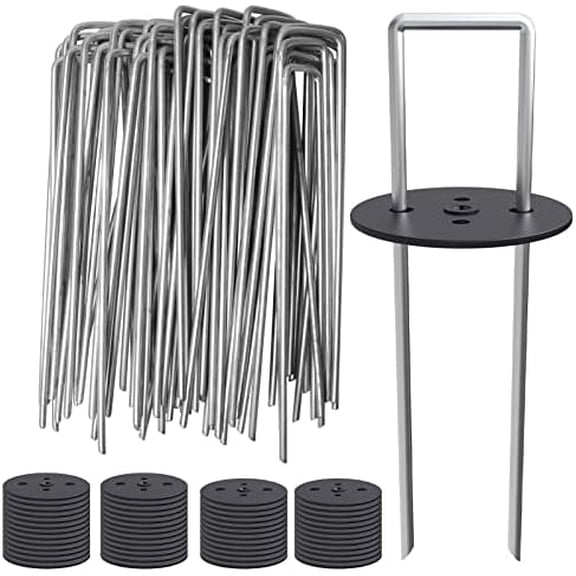 50 Pack Vapor Barrier Stakes with Landscape Staples Gasket Caps, 6 Inch Weed Barrier Stakes for Moisture Barriers, Garden Ground Staples for Weed Block Landscaping Lawn Fence Pins
