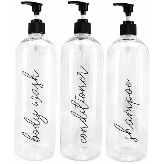 Shower Pump Bottles (Set of 3); 32oz Pump Dispensers for Shampoo, Conditioner, and Body Wash
