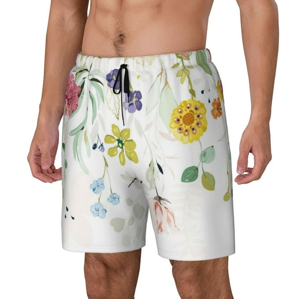 Fotbe Wildflowers Traje de Baño para Hombre – Shorts de Natación de Secado Rápido con Forro y Bolsillos-Small