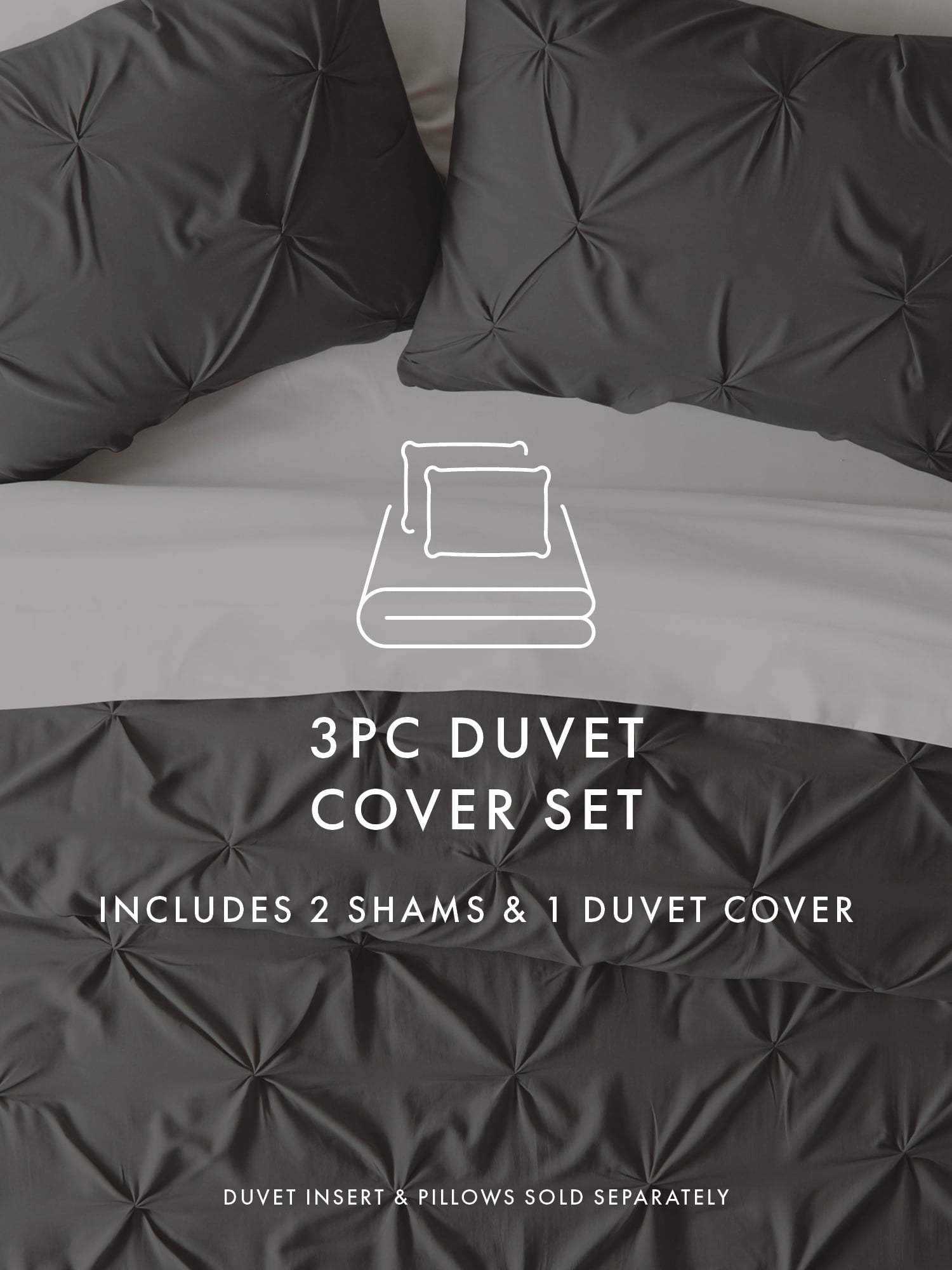Comfort Canopy - 3 Piece Gray Pinch Pleated Duvet Cover Set with Shams for Queen Size Bedding