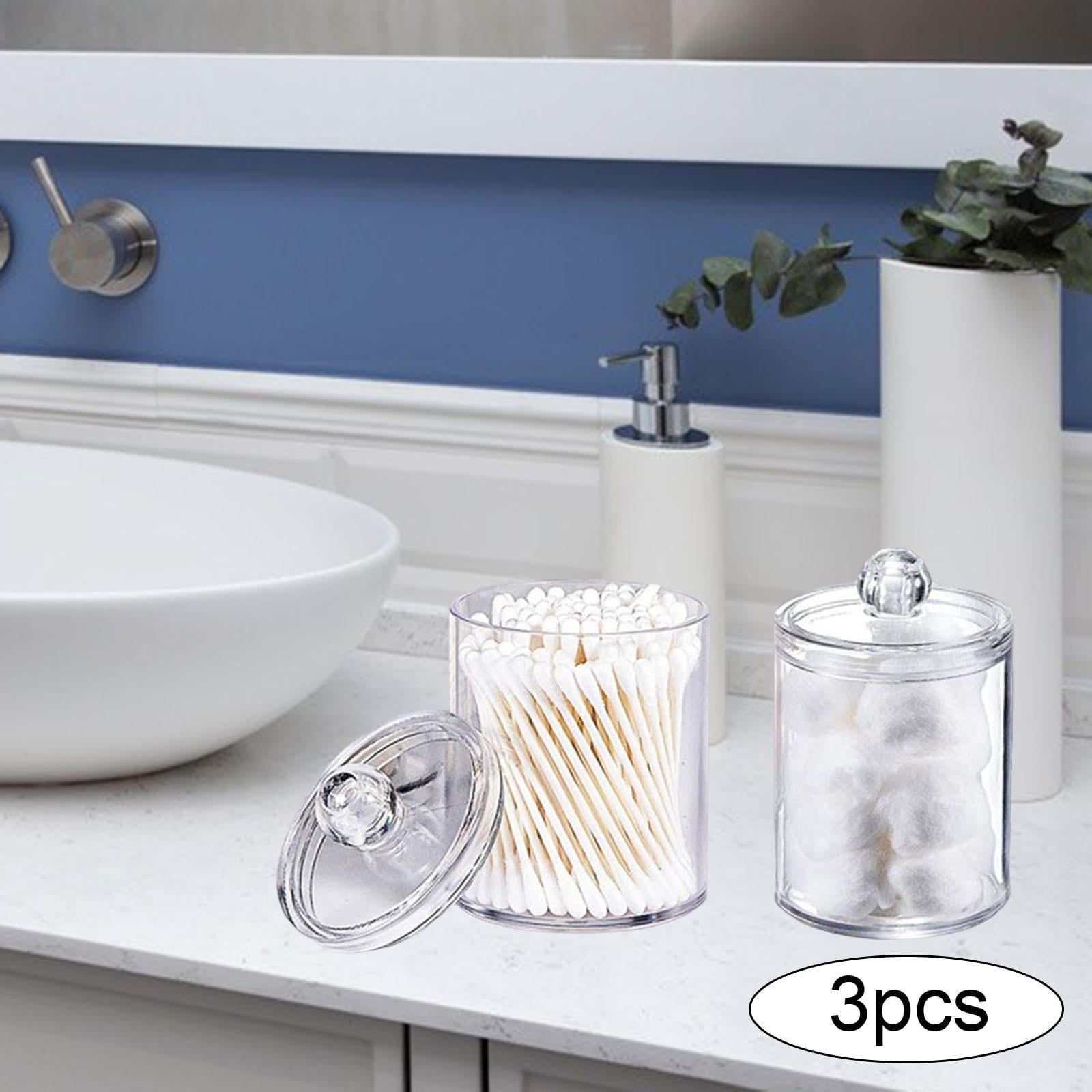 3 Pack Qtip Dispenser Apothecary Jars Bathroom Qtip Holder Storage Canister Clear Acrylic Jar