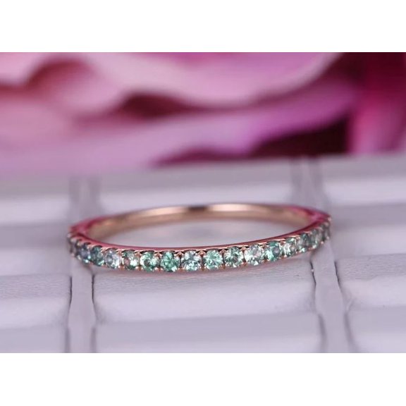 Alexandrite Wedding Band Stacking Matching Dainty Anniversary Gift 925 Sterling Silver Rose Gold Plated Gemstone Jewelry For Women Gift