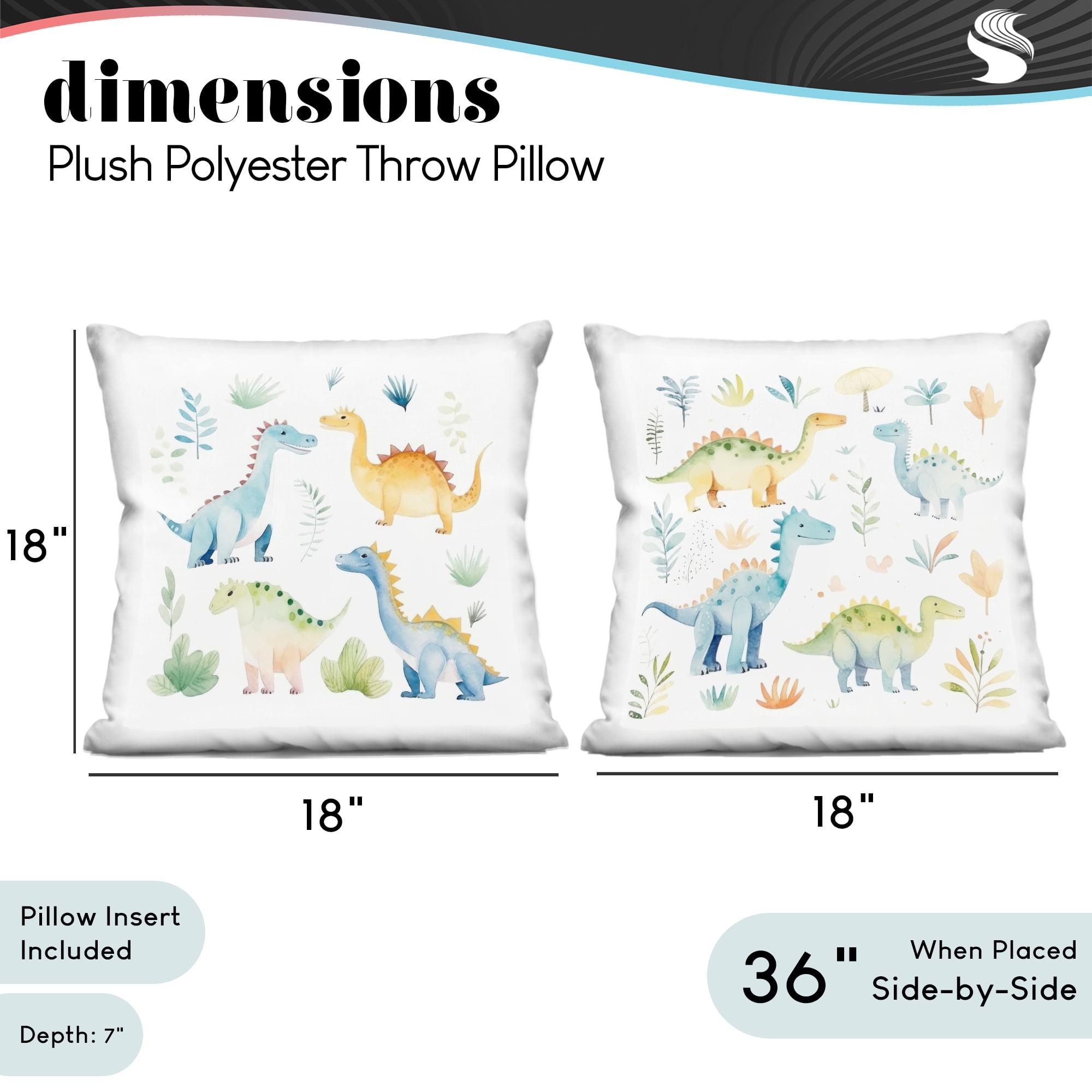 Stupell Industries Playful Dinosaur Wonders 2 Piece Decorative Printed Throw Pillow Set, design by Lazar Studio, 18 x 7 x 18