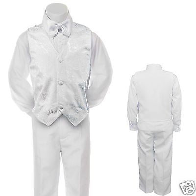 BABY BOY TODDLER KID TEEN EASTER FORMAL Baptism VEST BOW TIE SET SUIT WHITE S-20