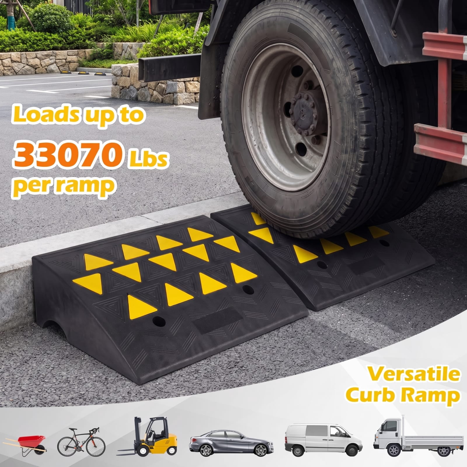 Biotree Driveway Threshold Ramps with 6 Inch Rise for Medium Trucks, 2 Pcs, Black