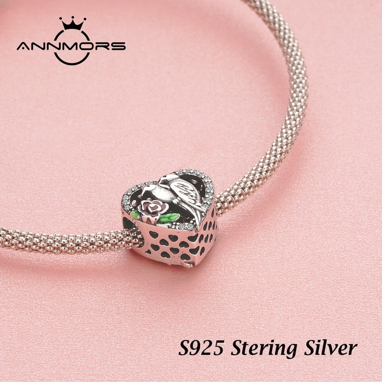 925 Sterling Silver Charm for Pandora Bracelets Women Silver Couple Birds Heart Charm Necklace Pendant Girl Gifts Walmart