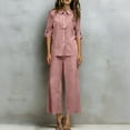 thumbnail image 6 of Laqbezok Women's Cotton Linen 2-Piece Set, Casual 3/4 Sleeve Button Down Shirt and Wide Leg Pants Outfit, Loose Fit Solid Color Summer Lounge Tracksuit with Pockets, 6 of 6