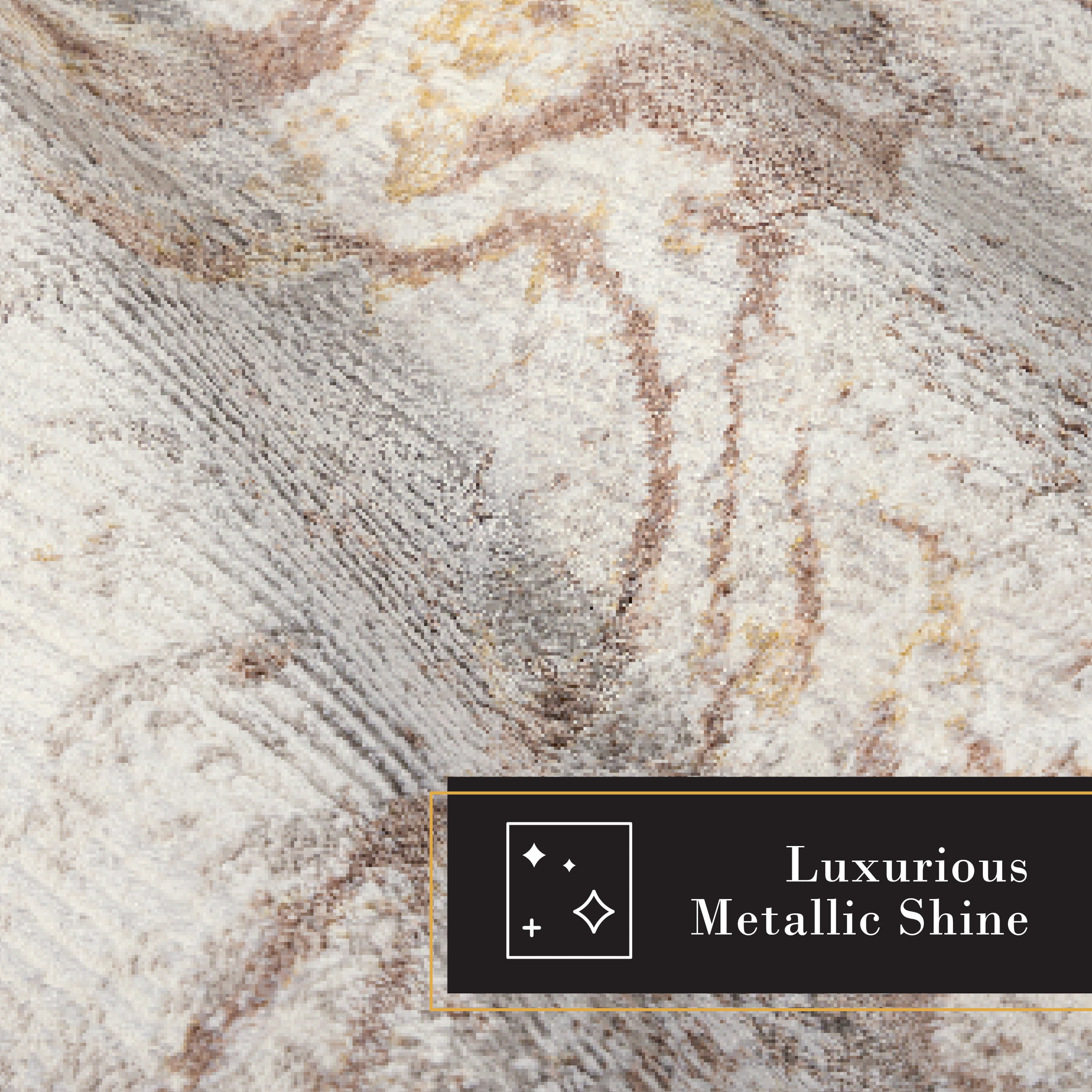 TOWN & COUNTRY LUXE Opaline Bold Marble Runner Area Rug with Glam Metallic Ribbed Texture Pile, Taupe, 1'9"x7'2"