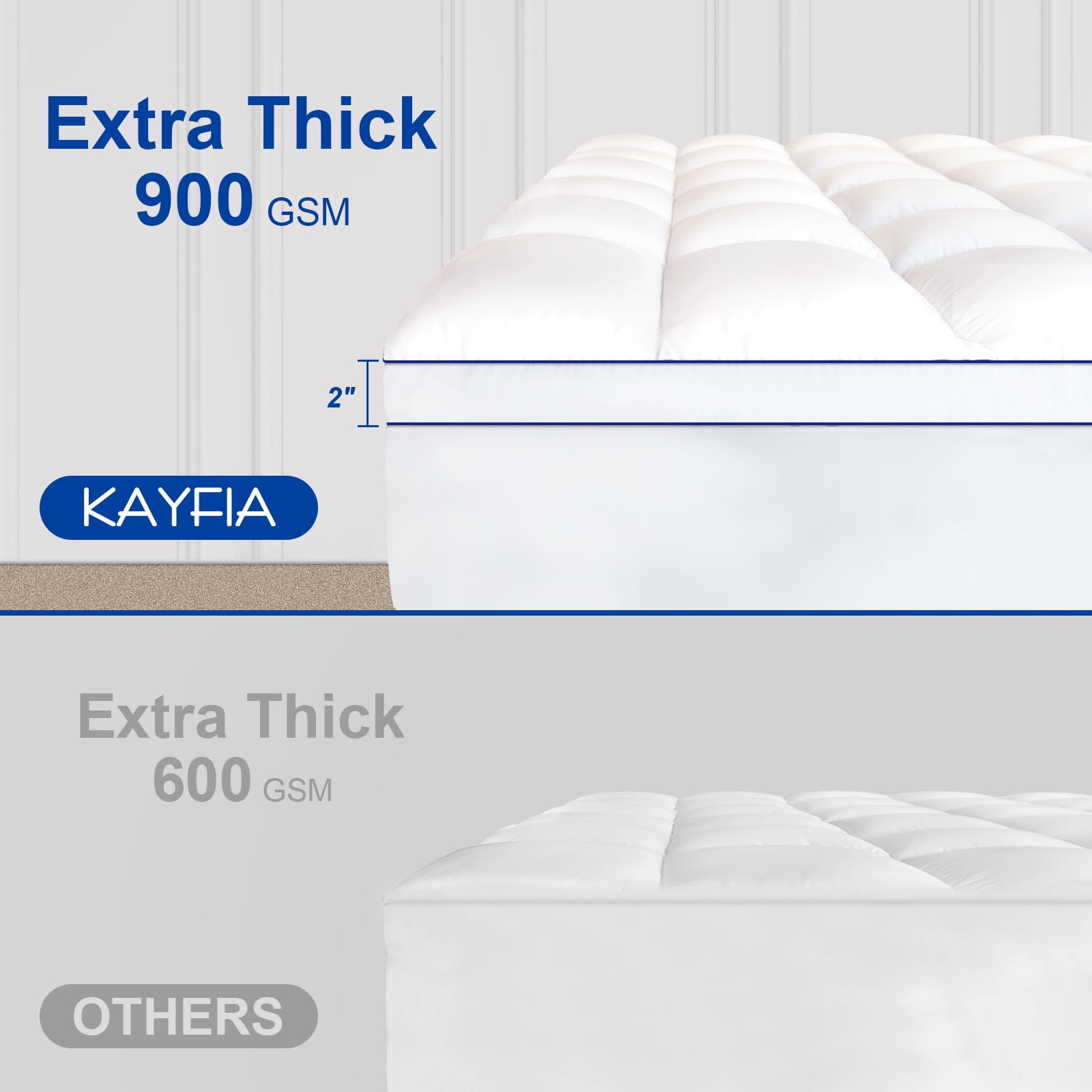 Kayfia Queen Mattress Topper for Deep Sleep, 3D+7D Snow Down Alternative Fill Overfilled Plush Pillow Top Mattress with 8-23 inch Deep Pocket-White