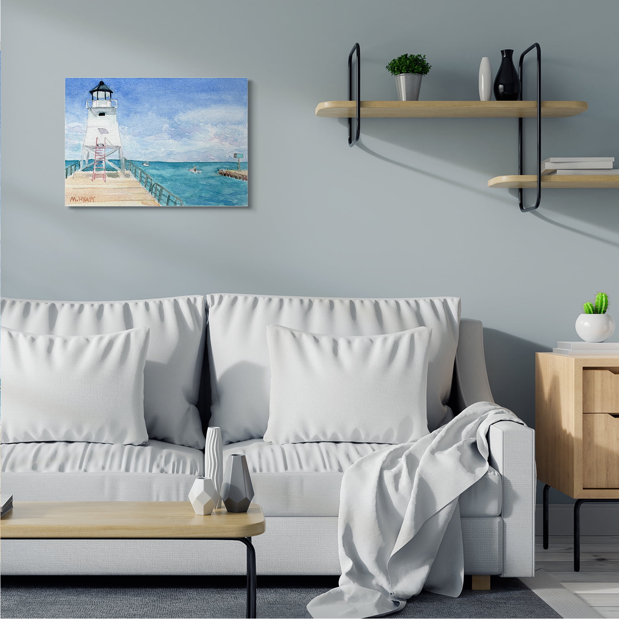 Stupell Industries Boardwalk Leading to Lighthouse Seaside Landscape Canvas Wall Art, 24 x 30, Design by Melissa Hyatt LLC