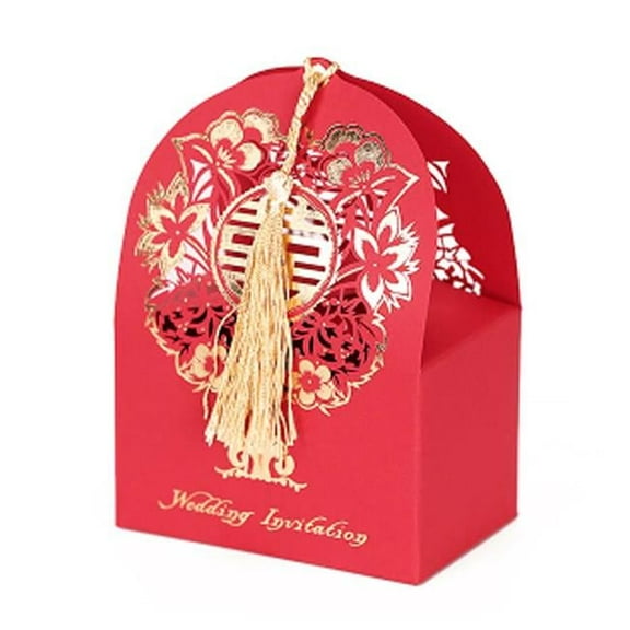 Panda Superstore  Laser Cut Chinese Style Table Wedding Candy Box, Red - 10 Piece