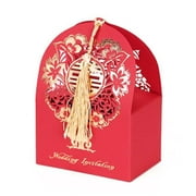 Panda Superstore Laser Cut Chinese Style Table Wedding Candy Box, Red - 10 Piece