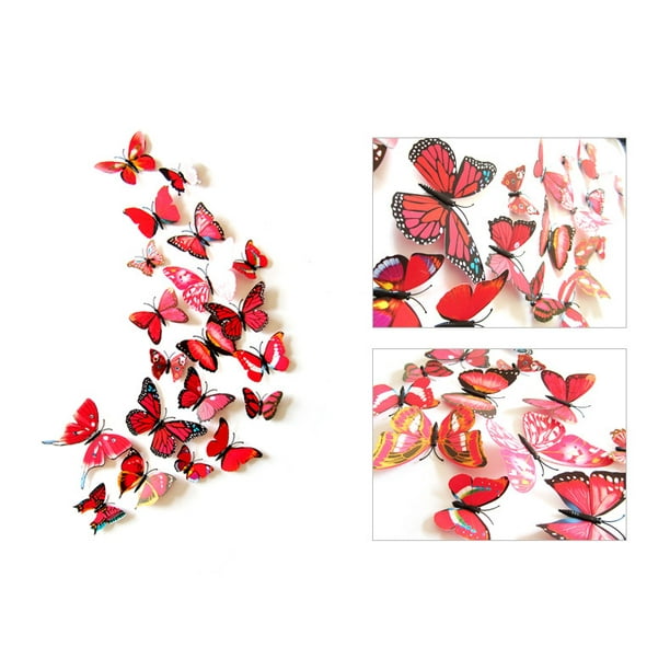 Stickers muraux 3D Papillons rouges