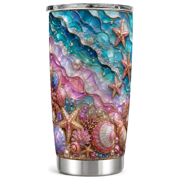 Stained Glass Tumbler 20oz, Seashell Tumbler, Stainless Steel Travel Cup