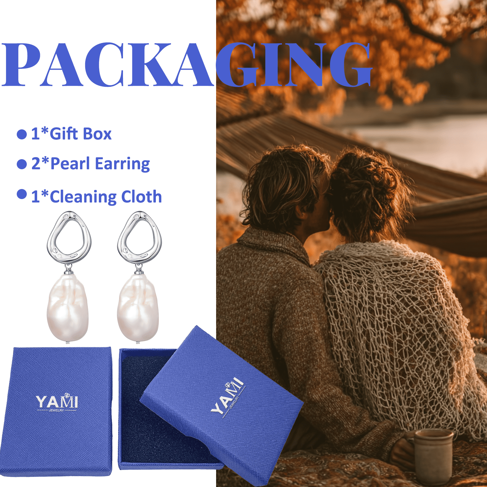 YAMI 9-10mm Baroque Freshwater White Pearl Drop Earrings for Women, 925 Sterling Silver Cultured Pearls Dangle Earrings Elegant Mother's Day Jewelry Gift
