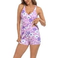 thumbnail image 2 of HDE Women's V-Neck Exercise Dress with Built in Bra and Separate Shorts Purple Retro Floral S, 2 of 6